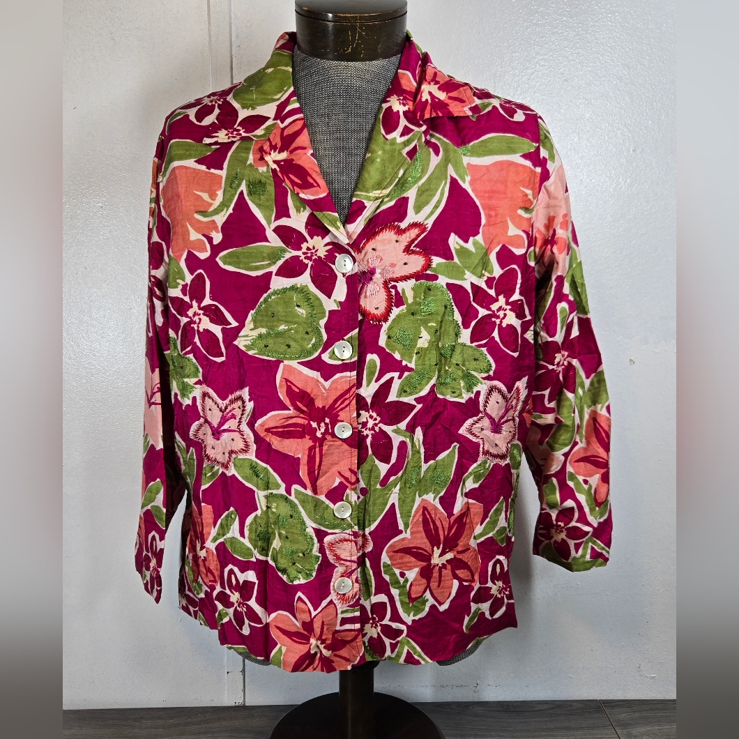 Vintage Laura Ashley Silk Jacket Womens 1x Pink Floral Print Sugarberry Nos